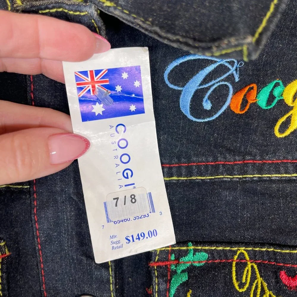 Coogi Vintage Embroidered Logo Colorful Denim Jean Trucker Jacket NWT Sz…